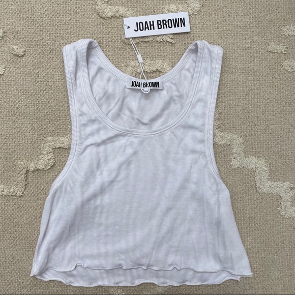 Joah Brown Tops - Joah Brown Scallop Crop Tank in White